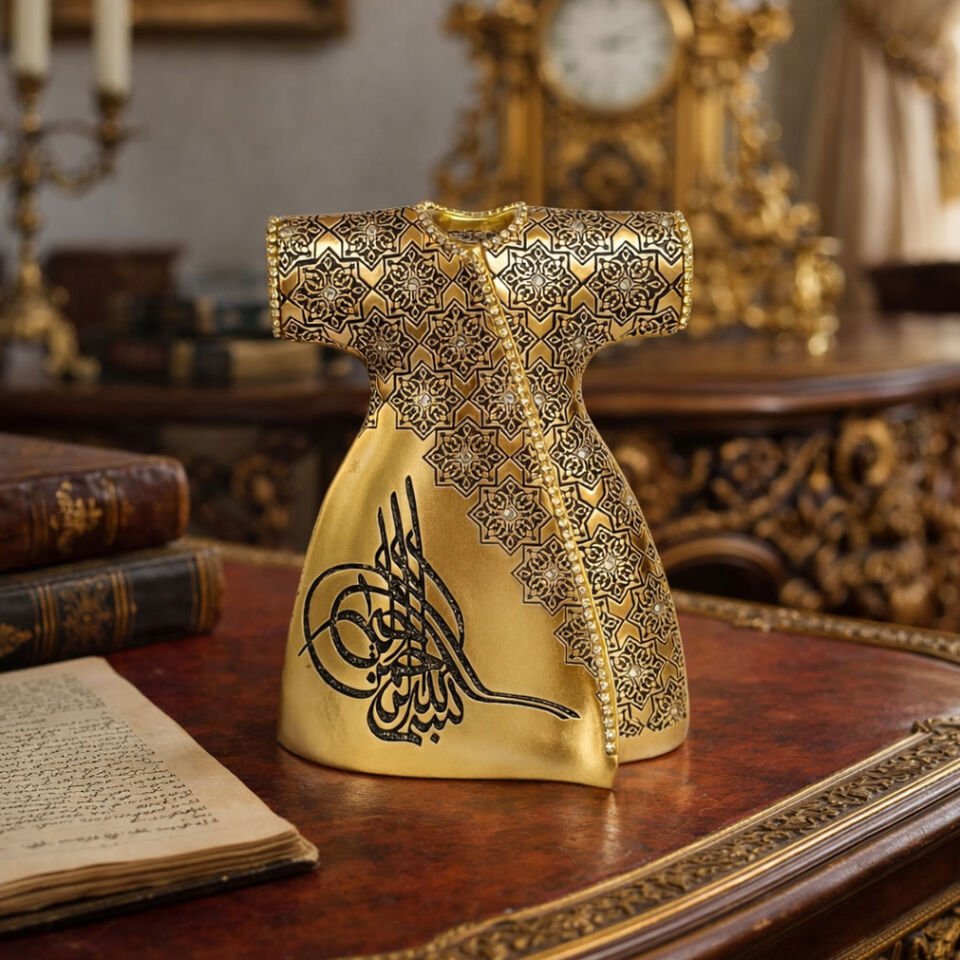 Osmanlı Saray Esintili Altın Kaplama Kaftan Biblo – Tuğra Detaylı