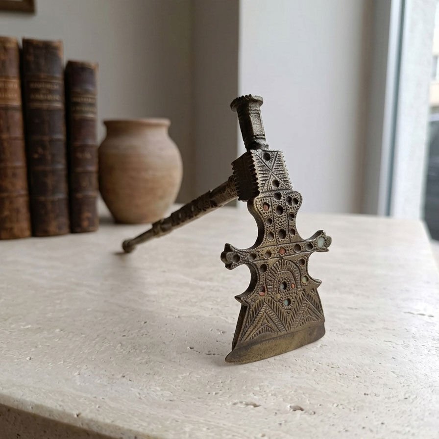 Antik Formlu El İşçiliği Pirinç Teber