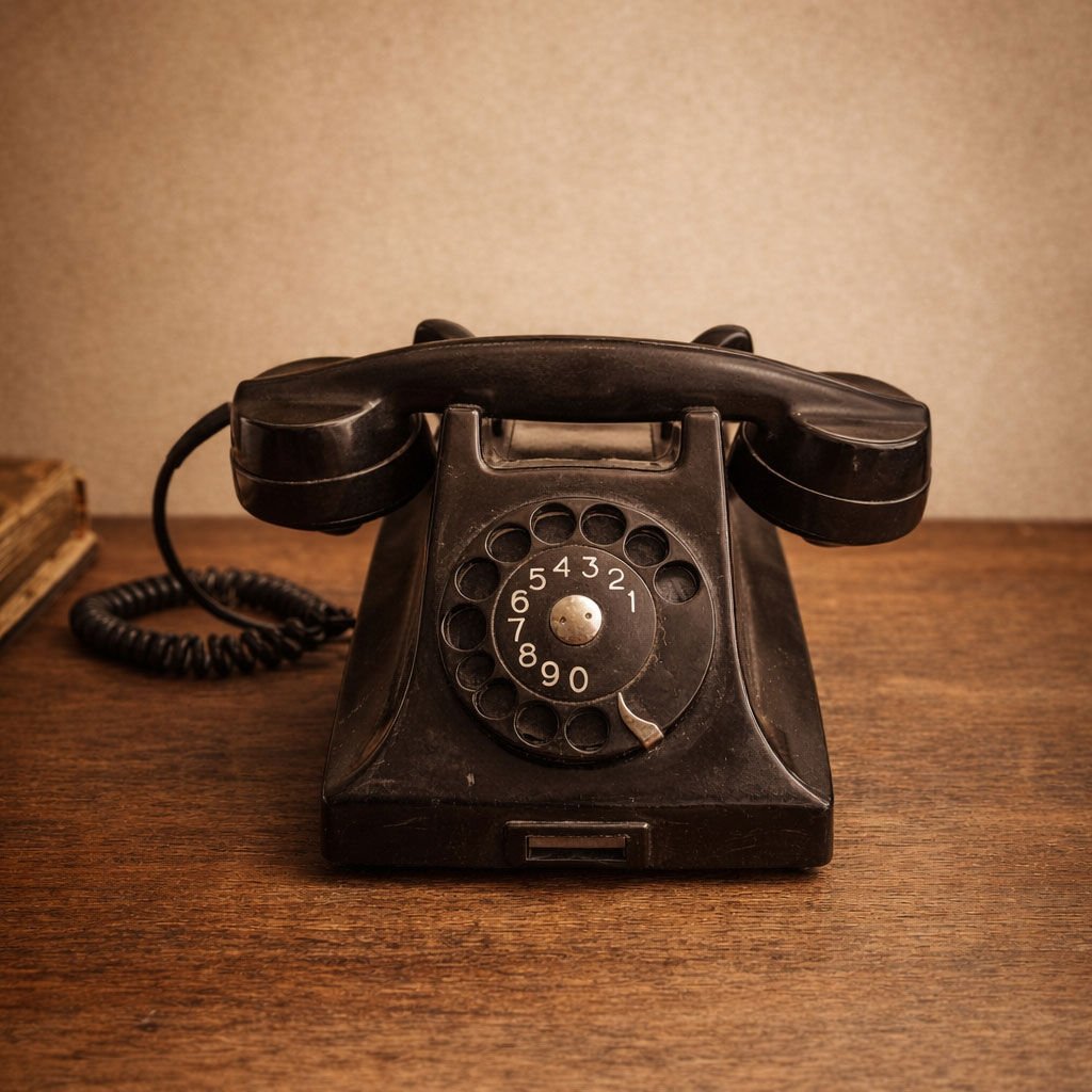 Nostaljik Siyah Bakalit Çevirmeli Masa Telefonu - Vintage Dekoratif Obje