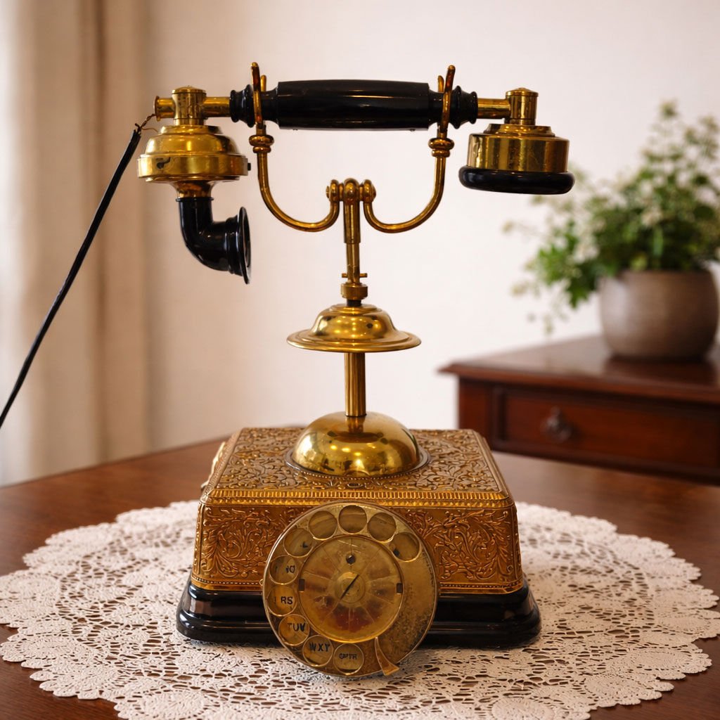 Nostaljik Pirinç İşlemeli Klasik Masaüstü Telefonu